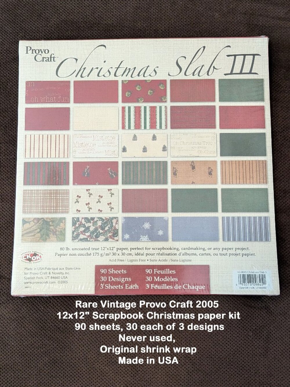 Rare 2005 Provo Craft 12x12" Scrapbook Christmas paper kit, 90 sheets, Made USA